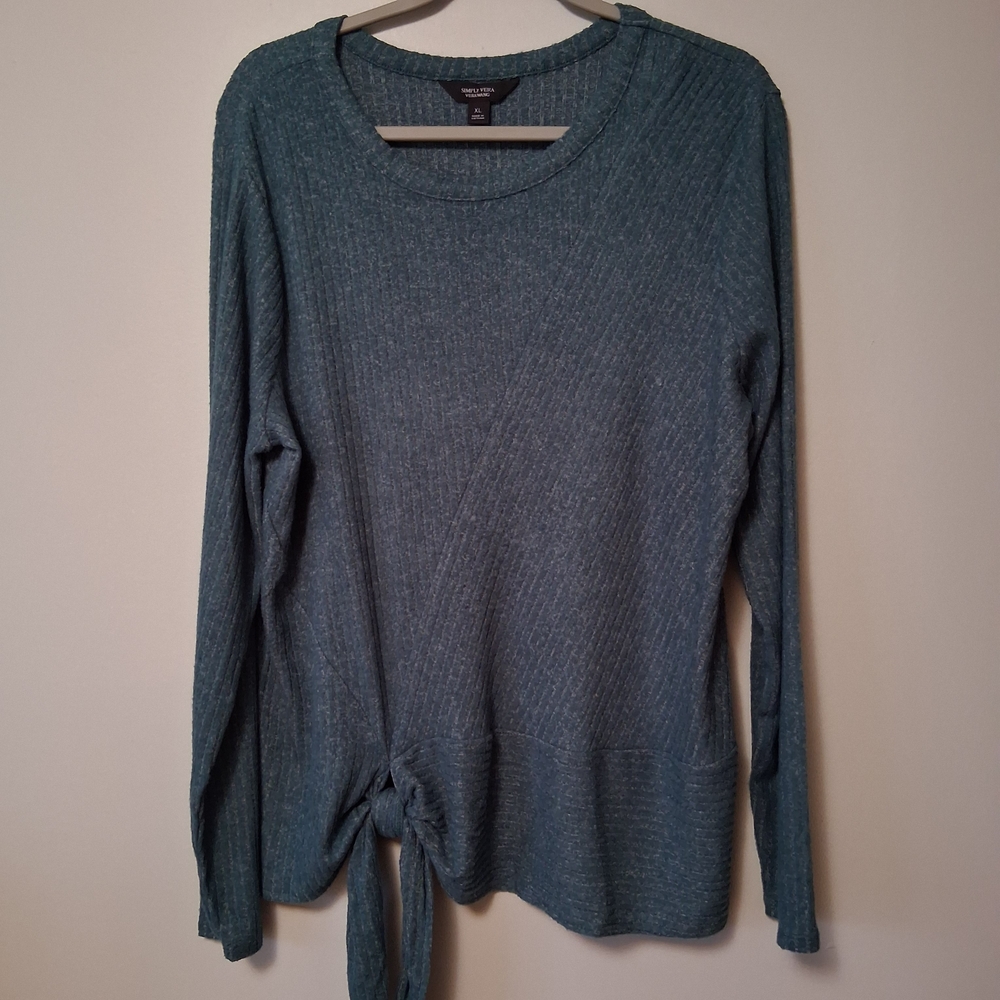 Simply Vera Vera Wang Teal Blue Ribbed Knit Top Size XL